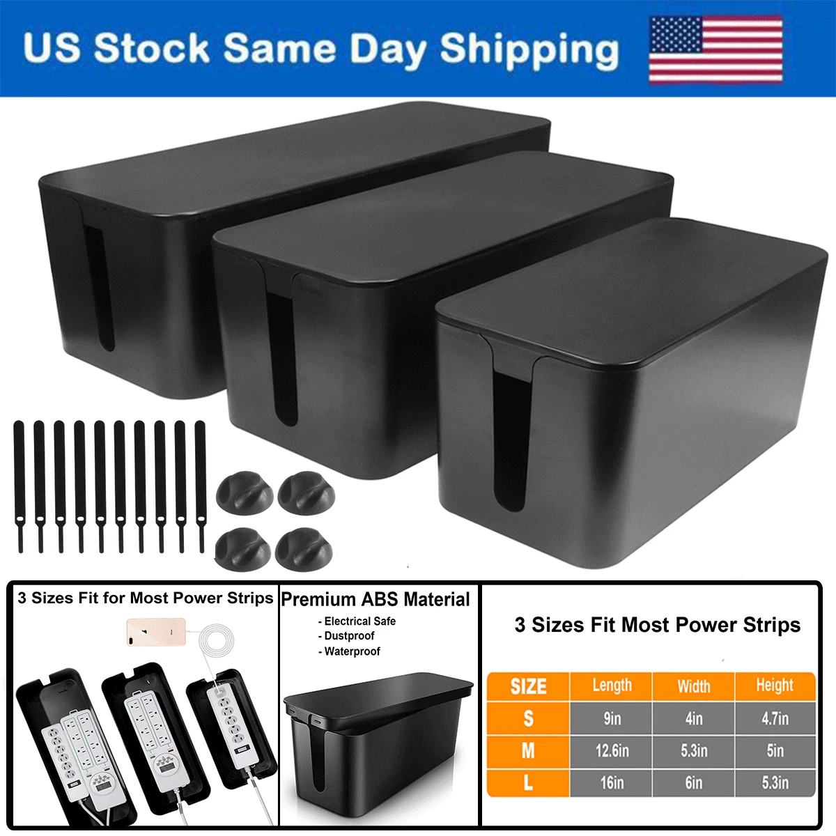 Cable Management Box – Power Strip & Cord Organizer with Cable Hider