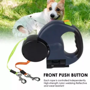 Double Dog Walking Leash – Retractable Dual Pet Lead with 360° Rotation
