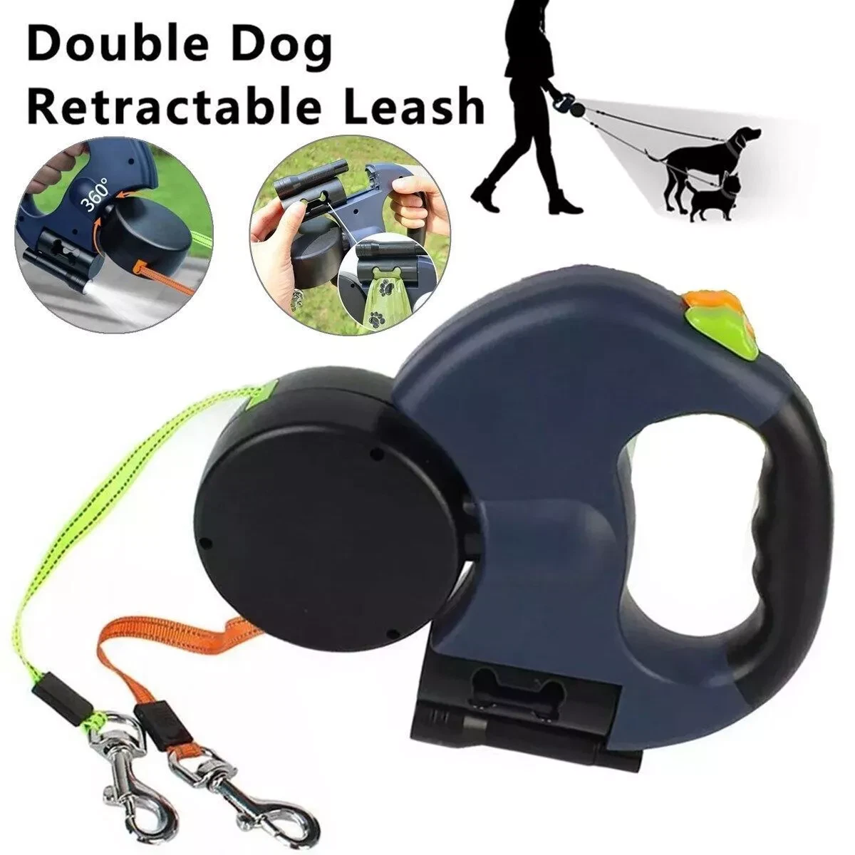 Double Dog Walking Leash – Retractable Dual Pet Lead with 360° Rotation - Image 3