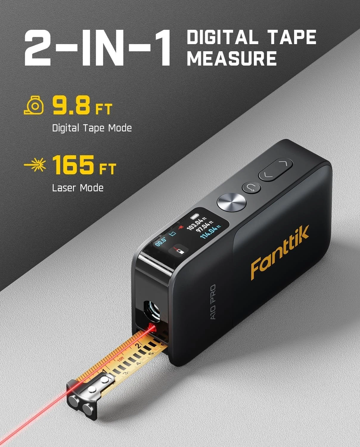 Fanttik A10 Apex 3-in-1 Digital Laser Tape Measure with HD Color Display – 165Ft Laser Distance Meter - Image 3