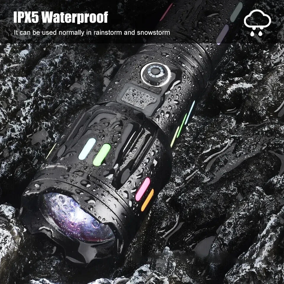 Rechargeable Super Bright LED Tactical Flashlight with COB Work Light – High-Power Zoomable Torch - Image 7