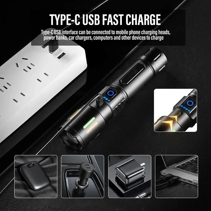 Rechargeable Super Bright LED Tactical Flashlight with COB Work Light – High-Power Zoomable Torch - Image 4