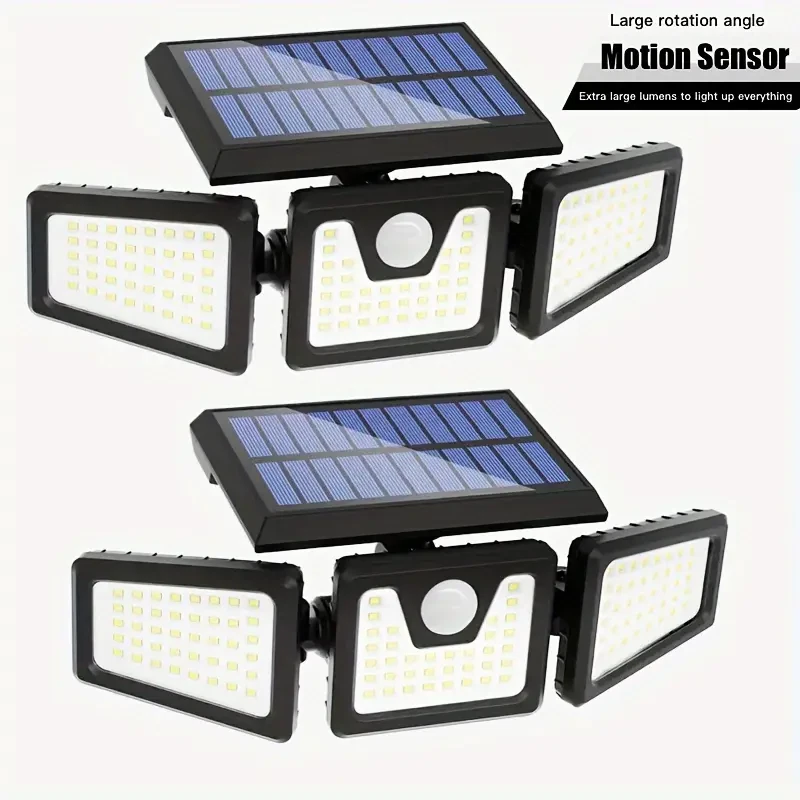 2-Pack Solar Motion Sensor Security Lights – 3-Head Waterproof Outdoor LED Flood Lights, Adjustable Solar Wall Lamps - Image 6