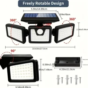 2-Pack Solar Motion Sensor Security Lights – 3-Head Waterproof Outdoor LED Flood Lights, Adjustable Solar Wall Lamps
