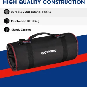 WORKPRO Heavy-Duty Roll-Up Tool Bag with Detachable Tool Pouches – Portable Multi-Pocket Tool Organizer